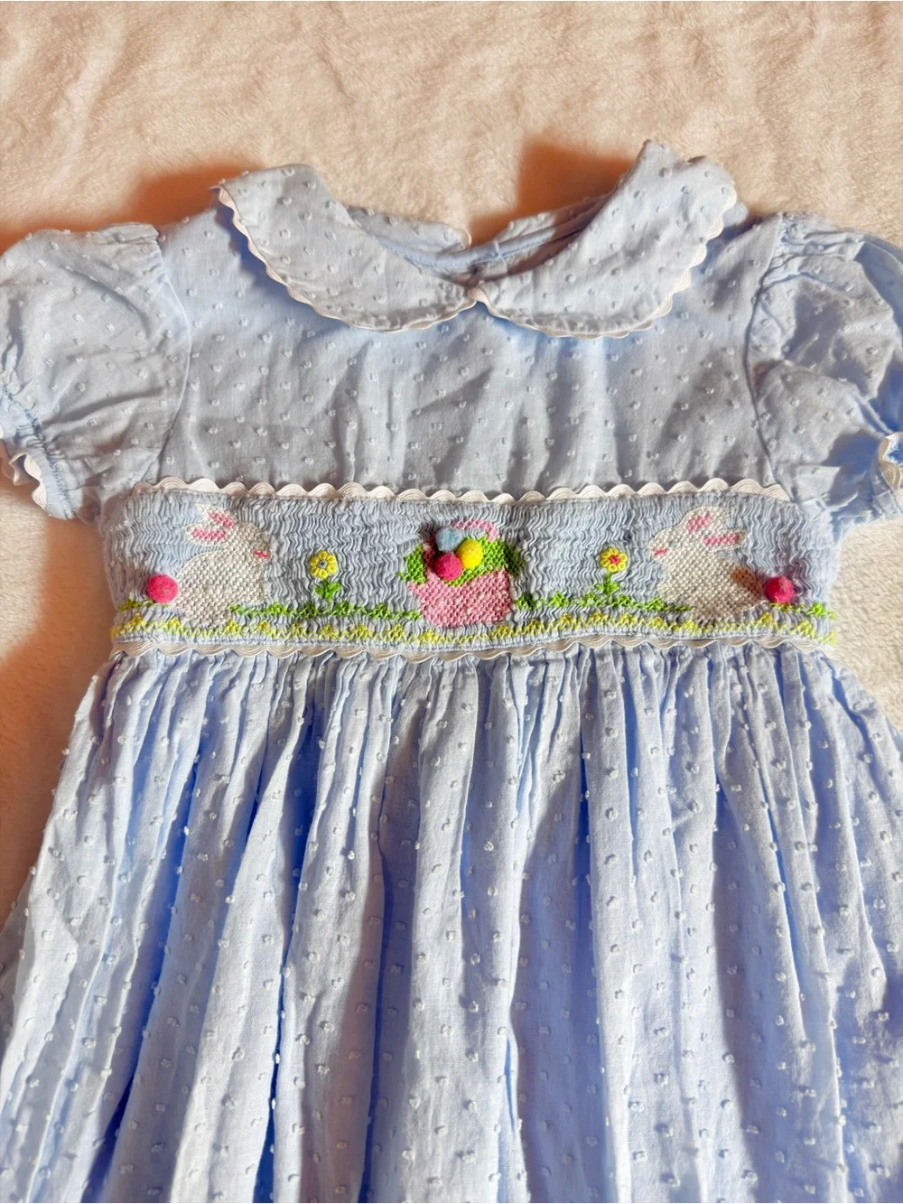 EUU Classic Light Blue Swiss dot Easter Smocked  Dress 6